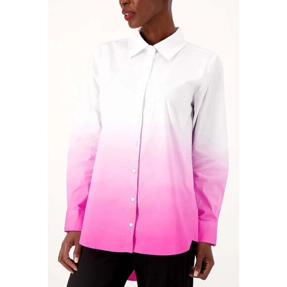 Attitudes by Renee Button Front Dip-Dye Hem Top Fuchsia XS A573584 - Picture 1 of 2